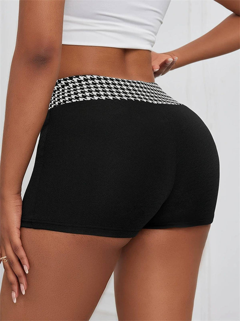 Black 1970s Houndstooth Patchwork Tight Shorts | Retro Stage
