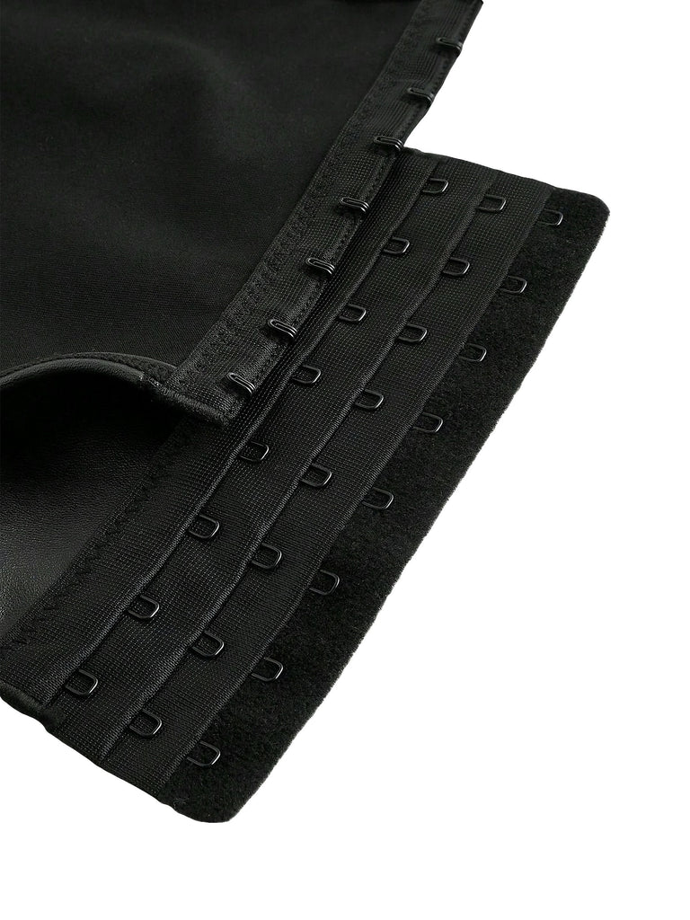 Black 1970s Leather Gothic Bat Wing Corset - vintage fashion, retro style, classic black