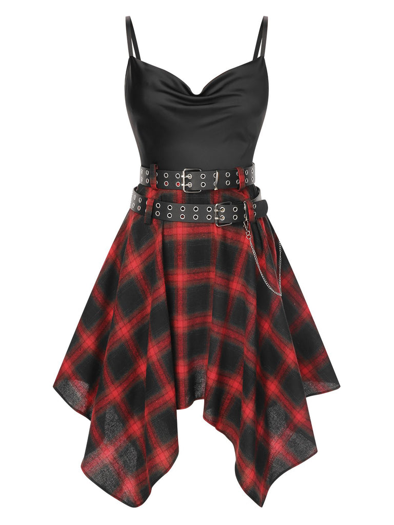 Black Gothic Plaid Cowl Neck Dress