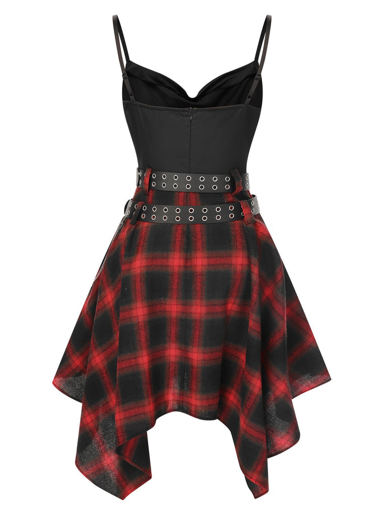 Black Gothic Plaid Cowl Neck Dress
