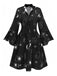 Black 1970s Printed Flare Sleeve Shirt Dress - vintage dress, retro fashion, classic black
