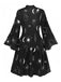 Black 1970s Printed Flare Sleeve Shirt Dress - vintage dress, retro fashion, classic black