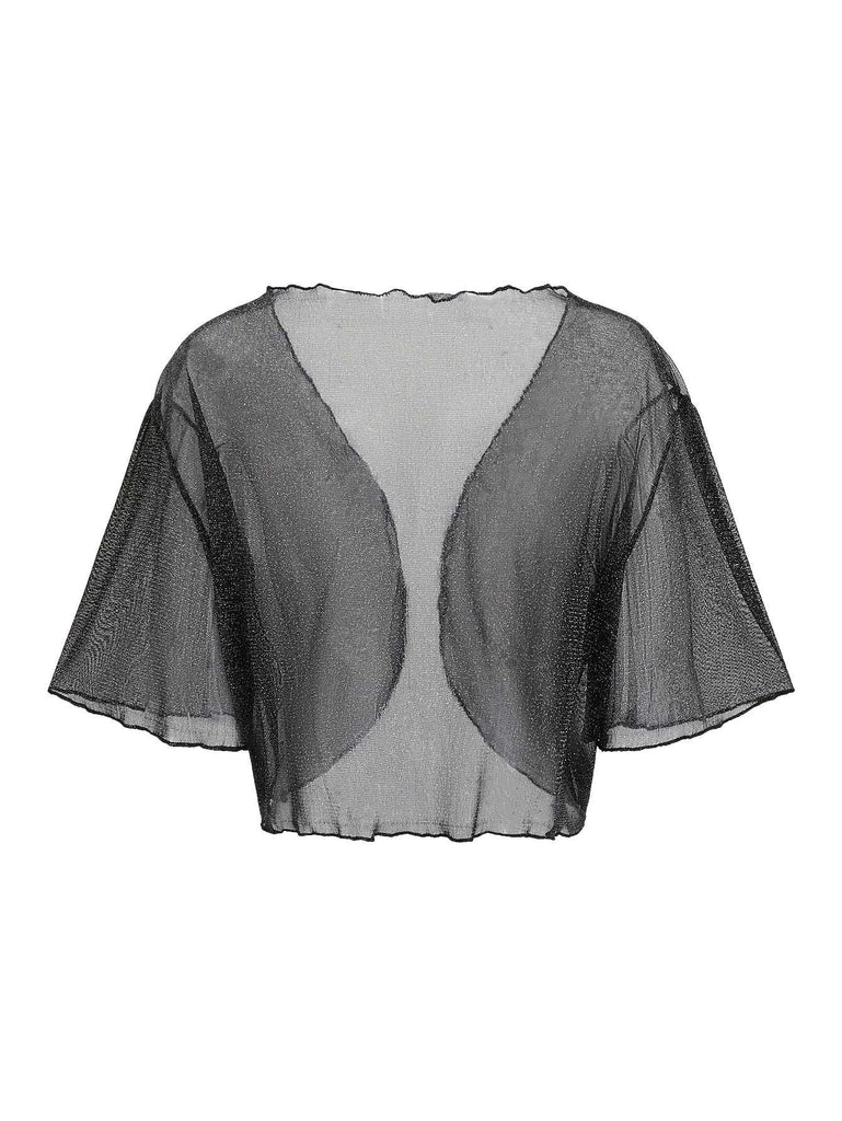 Black 1970s Sheer Mesh Cardigan - vintage fashion, retro style, classic black