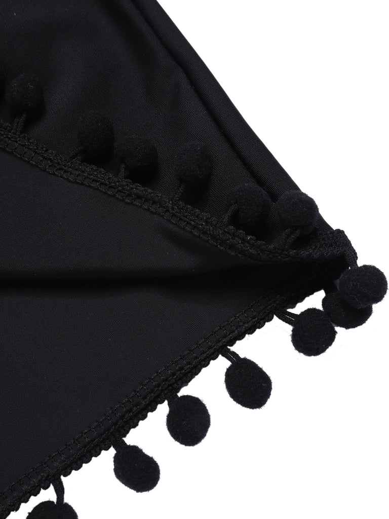 Black 1970s Solid Fur Ball Tassel Shorts, vintage fashion, retro style - perfect for women who love vintage and retro fashion