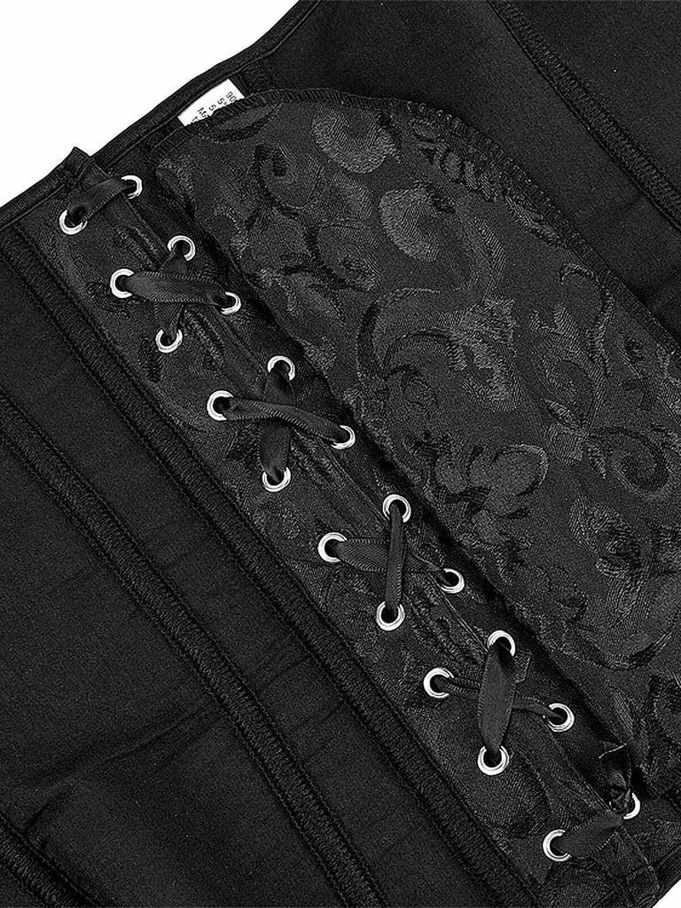 Black 1970s Steampunk Lace Patchwork Strap Corset — 1970s intimates that whisper secrets only she knows