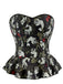 Black 1970s Strapless Koi Fish Print Ruffle Corset - vintage fashion, retro style, classic black