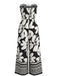 Black 1970s Tie-Front Big Floral Strapless Jumpsuit