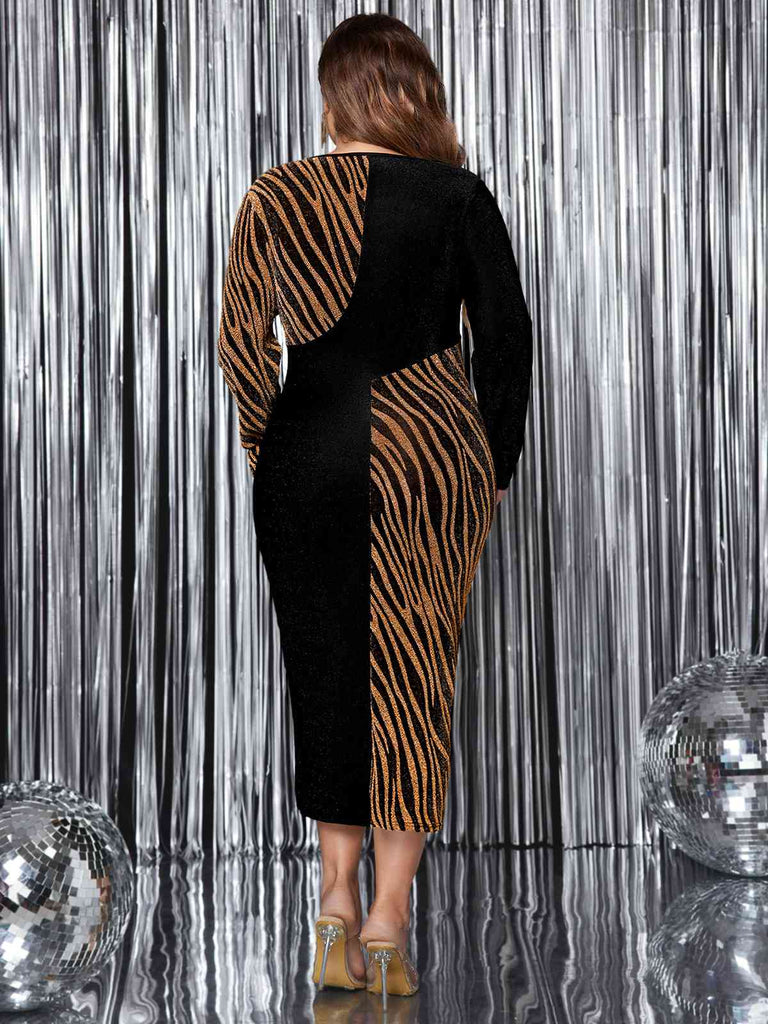 Black 1970s Zebra Colorblock Slit Dress — the kind of 1970s dress that makes strangers smile