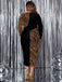 Black 1970s Zebra Colorblock Slit Dress — the kind of 1970s dress that makes strangers smile