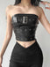 Black 1980s Bandeau Punk Leather Top - vintage fashion, retro style, classic black