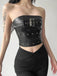 Black 1980s Bandeau Punk Leather Top - vintage fashion, retro style, classic black
