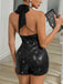 She finds her 1980s story in this Black 1980s Deep V-Neck Sequins Halter Romper