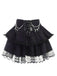 Black 1980s Gothic Chain Cross Lace Layered Skirt - vintage skirt, retro style, classic black