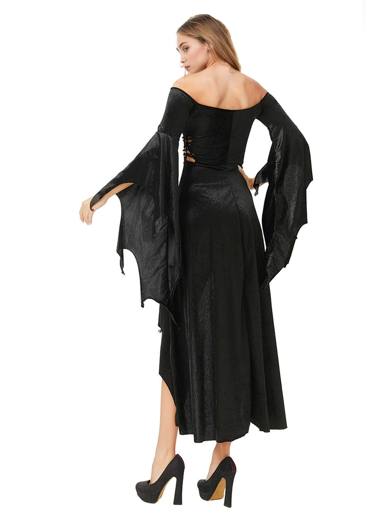 Black 1980s Gothic Hollow Out Flare Sleeves Dress, vintage dress, retro fashion - perfect for women who love vintage and retro fashion