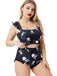 Black 1980s Gothic Skull Print Ruffles Bikini Set - vintage fashion, retro style, classic black