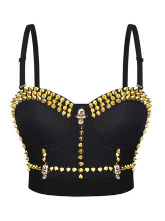 Black 1980s Halloween Punk Rivet Gothic Camisole - vintage fashion, retro style, classic black