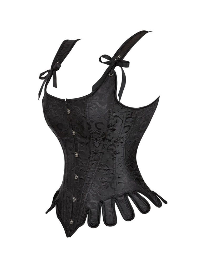 Black 1980s Jacquard Brocade Gothic Corset - vintage fashion, retro style, classic black