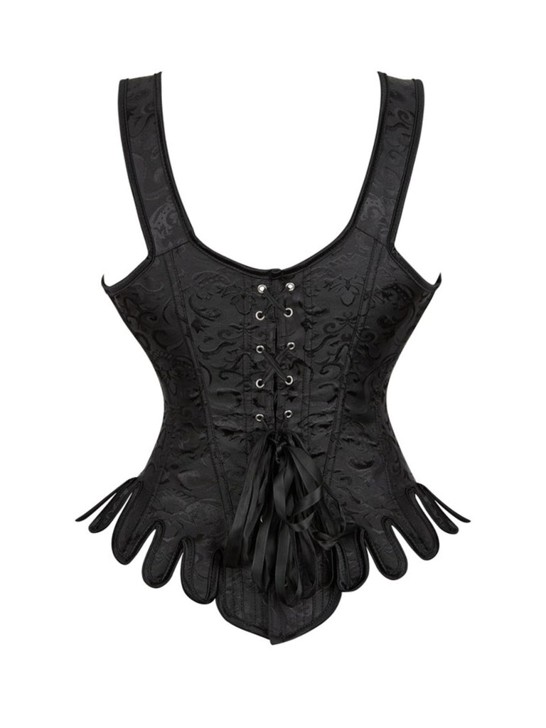 Black 1980s Jacquard Brocade Gothic Corset - vintage fashion, retro style, classic black