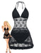 Black 1980s Lace Halter Ruffle One-Piece Swimsuit - vintage swimwear, retro beach style for women