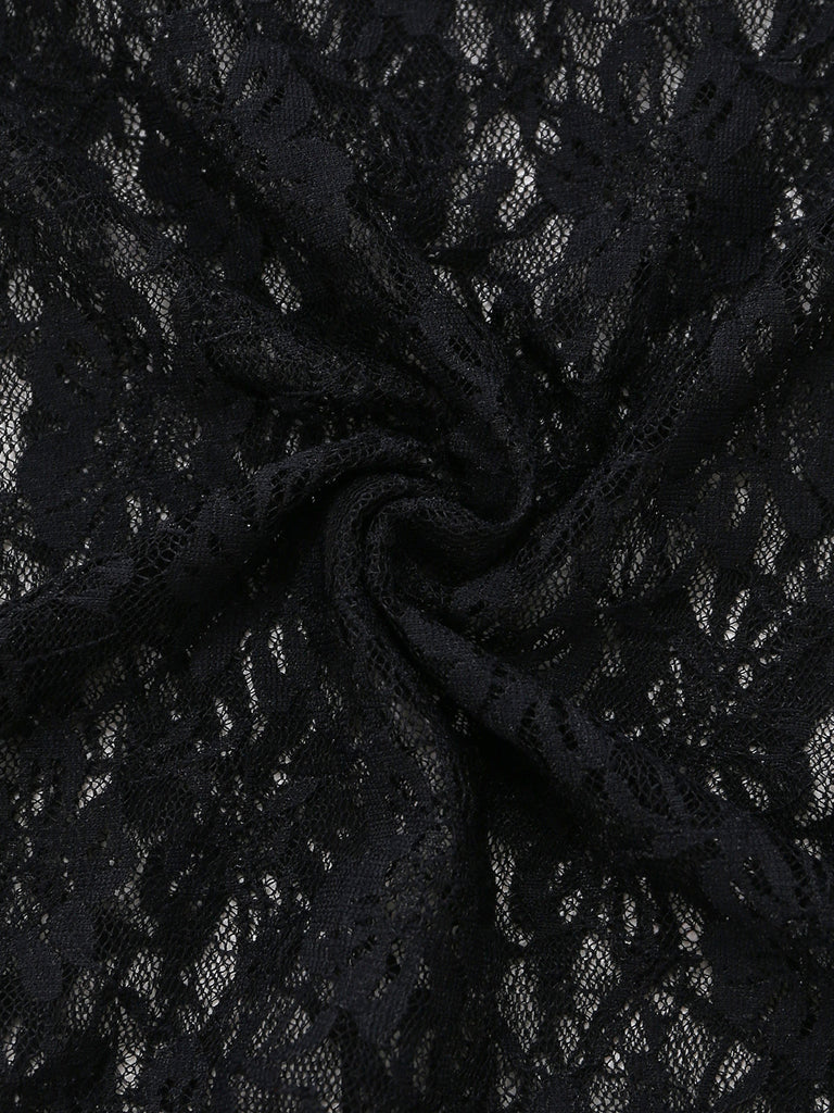 Black 1980s Lace Halter One-Piece Swimsuit