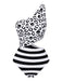 Black 1980s One-Shoulder Hollow Skull Stripe Swimsuit: 1980s Riviera elegance, reimagined for her