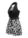 Black 1980s Punk Halter Hollow Cow Pattern Romper - vintage jumpsuit, retro fashion, classic black