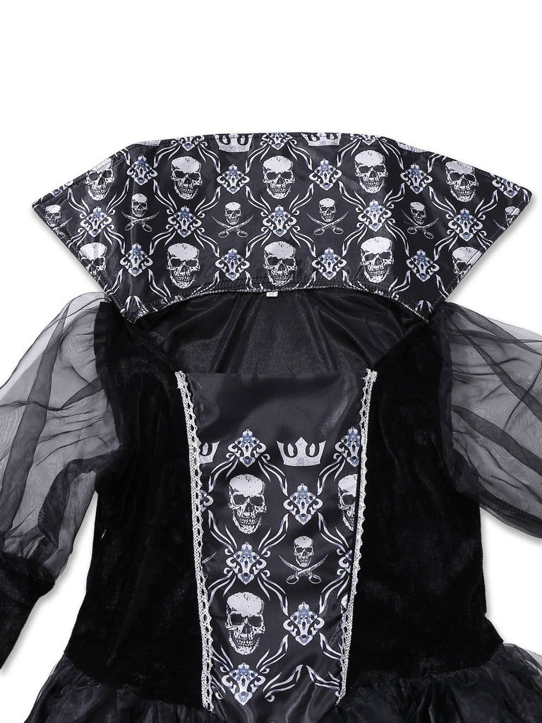 Black 1980s Queen Skull Long Sleeve Mesh Dress - vintage dress, retro fashion, classic black