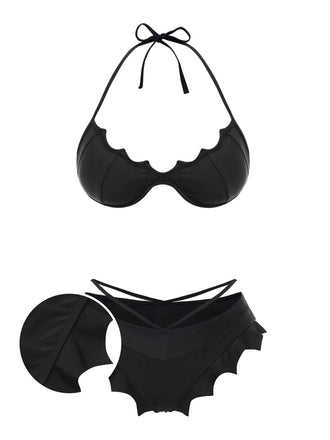 Black 1980s Solid Gothic Bat Wings Bikini Set - vintage fashion, retro style, classic black