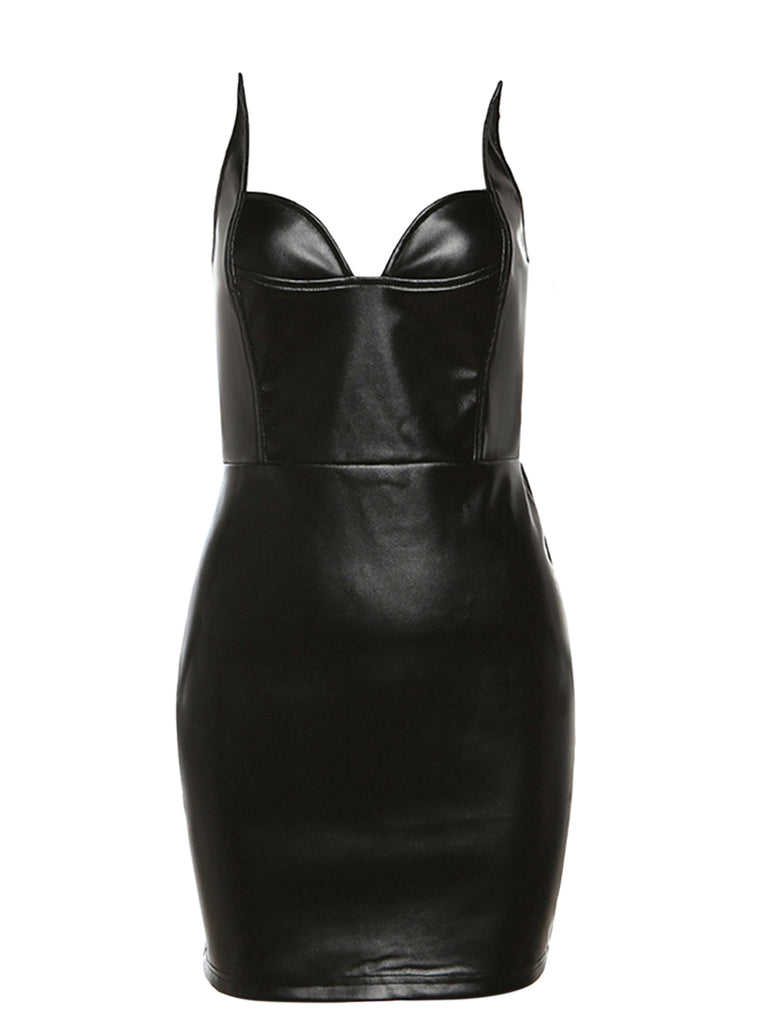 chinese dress ladies Black 1980s Solid Steampunk Leather Pencil Dress chinese dress ladies Black 1980s Solid Steampunk Leather Pencil Dress