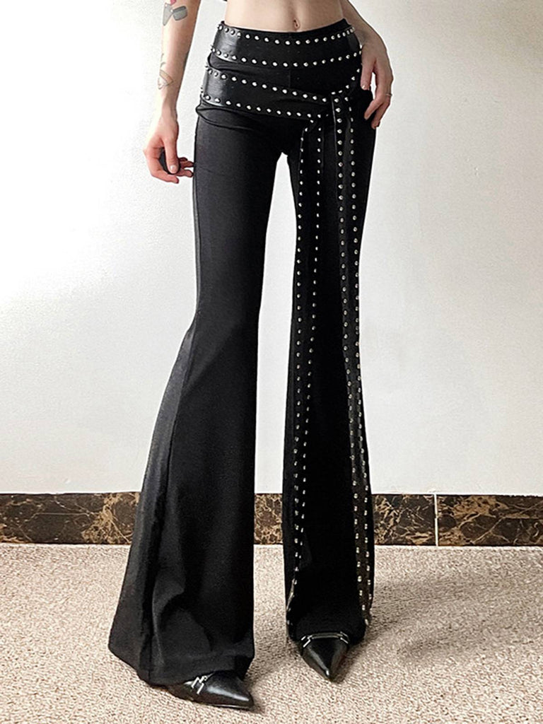 Black 1980s Steampunk Bootcut Rivet Pants | Retro Stage