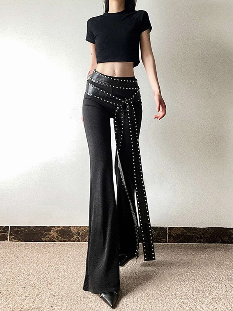 Black 1980s Steampunk Bootcut Rivet Pants | Retro Stage
