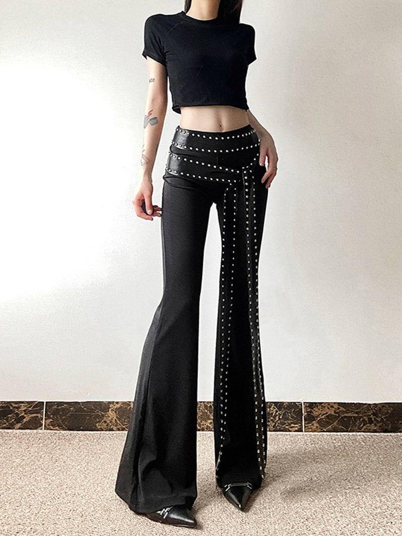 Black 1980s Steampunk Bootcut Rivet Pants | Retro Stage