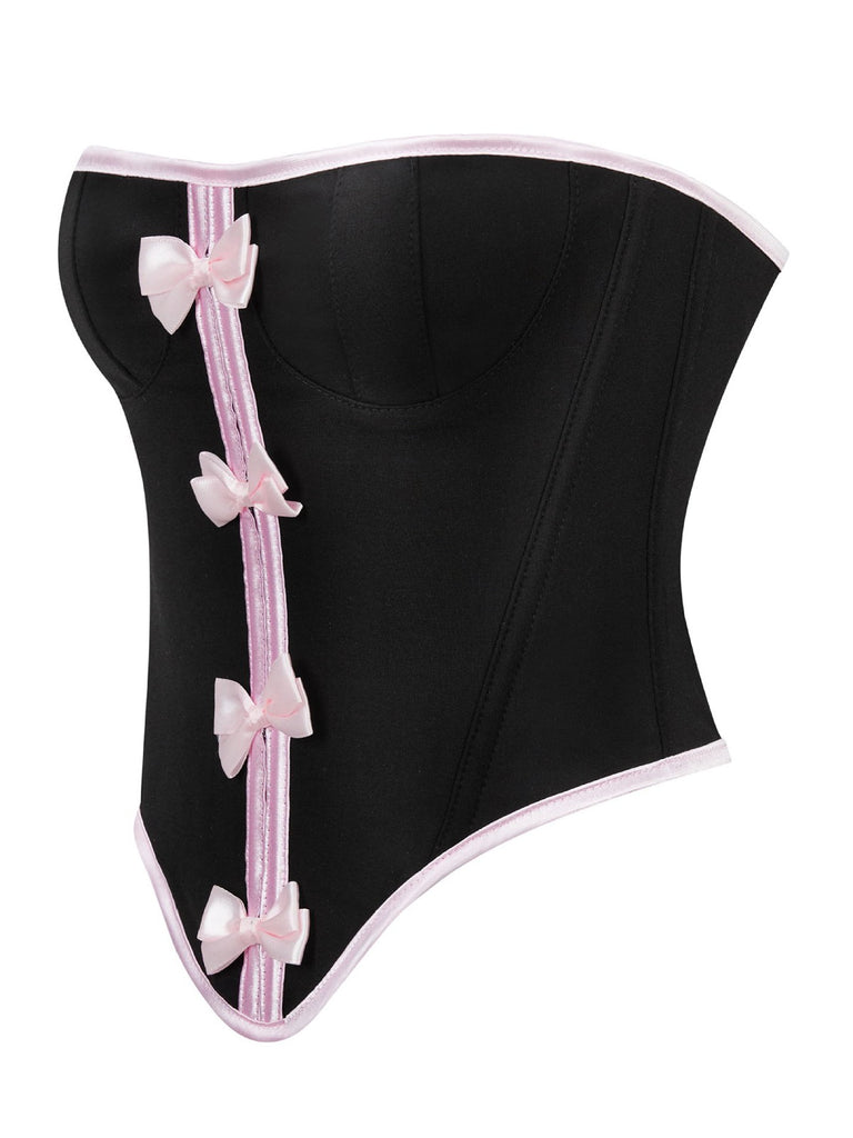 Black 1980s Steampunk Bowknots Bandeau Corset: 1980s allure for the woman who knows her power
