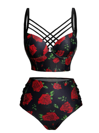 She's wearing Black 1980s Strap Roses Gothic Bikini Set and the whole beach remembers the 1980s