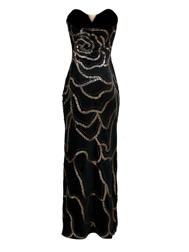 Black 1980s Strapless Sequin Bodycon Dress | Retro Stage Black 1980s Strapless Sequin Bodycon Dress | Retro Stage