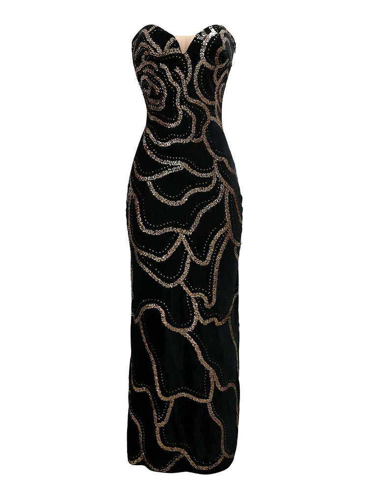 Black 1980s Strapless Sequin Bodycon Dress - vintage dress, retro fashion, classic black