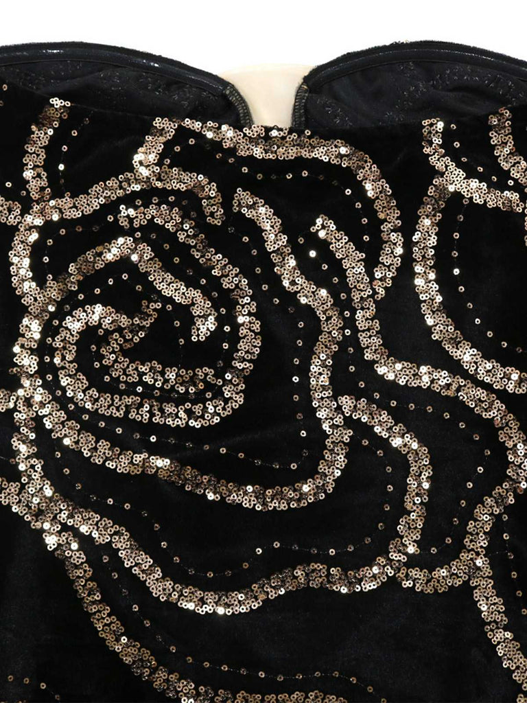 Black 1980s Strapless Sequin Bodycon Dress - vintage dress, retro fashion, classic black
