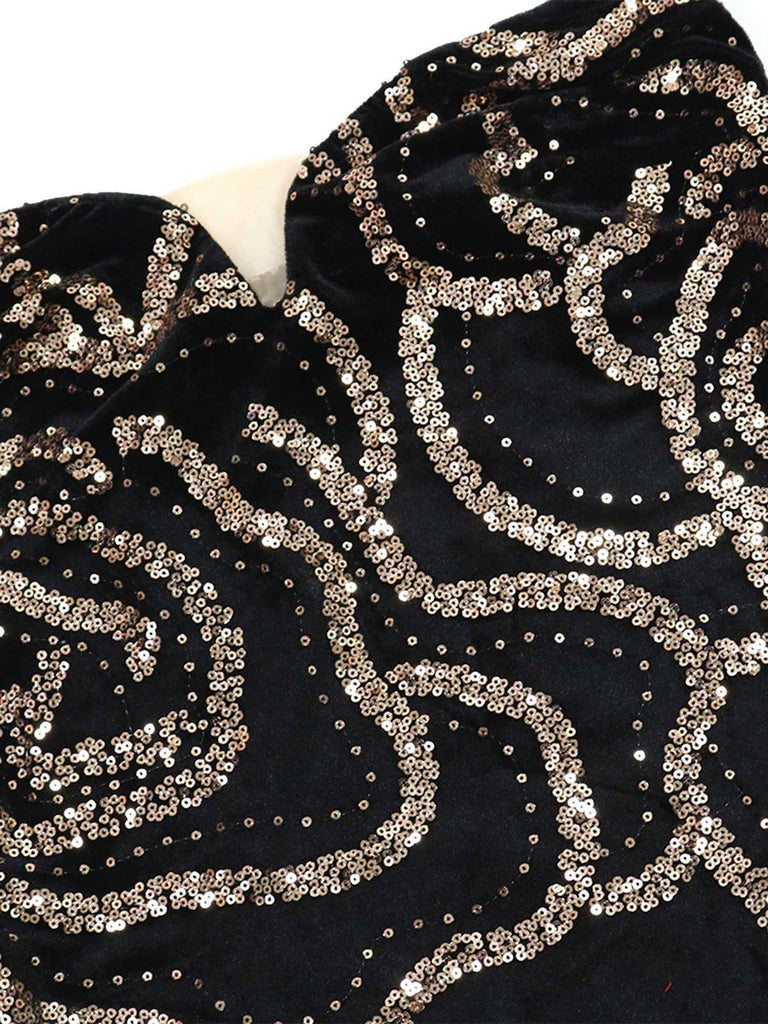 Retro Sequined Strapless Bodycon Dress | Vintage Evening Prom Dress | Cocktail Dress for Party| Black&Gold Retro Sequined Strapless Bodycon Dress | Vintage Evening Prom Dress | Cocktail Dress for Party| Black&Gold