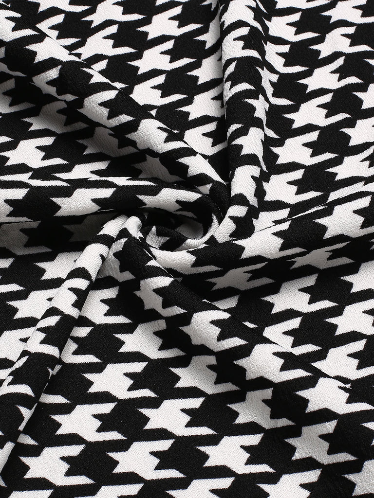 Black 1980s V-Neck Bow Houndstooth Dress, vintage dress, retro fashion - perfect for women who love vintage and retro fashion