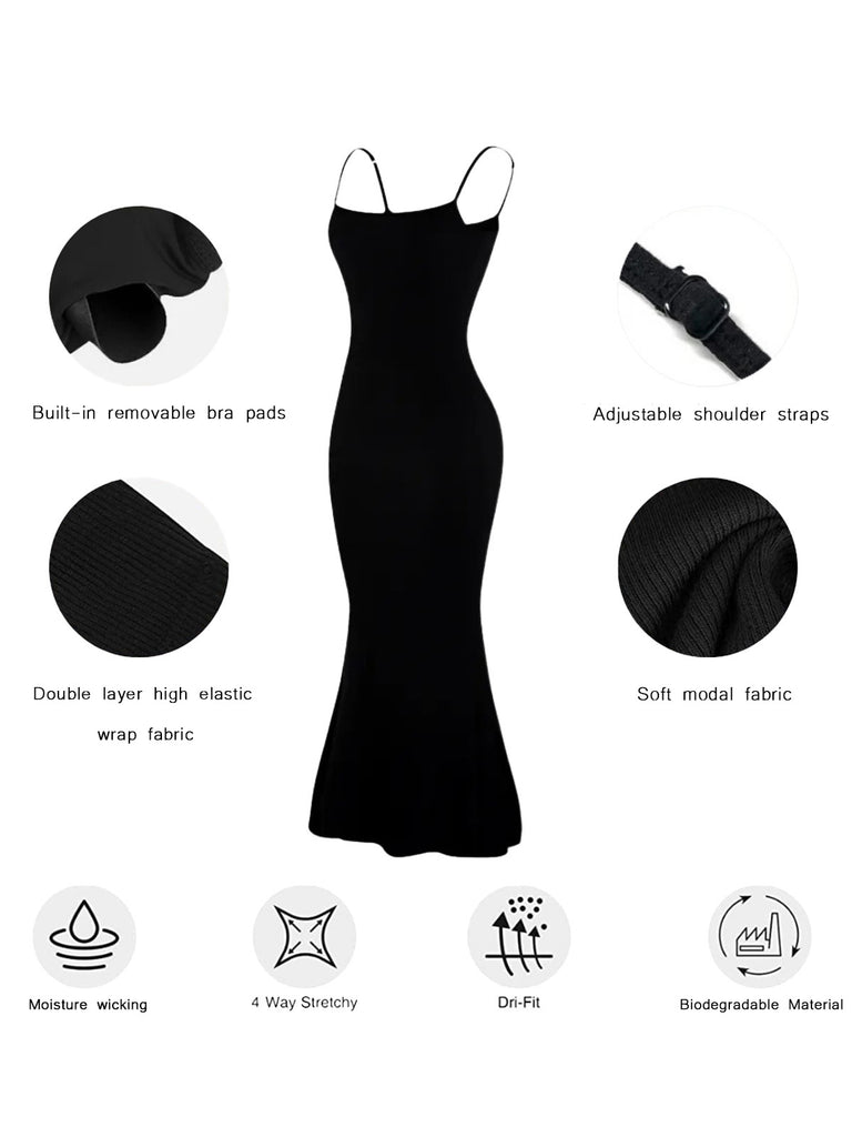 Black 2-in-1 Shapewear Slip Dress - vintage dress, retro fashion, classic black