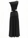 Black 2PCS 1930s Off-Shoulder Top & Slit Ruched Maxi Skirt-back-view