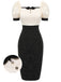 Black & Beige 1960s Puff Sleeve Pencil Dress, vintage dress, retro fashion - perfect for women who love vintage and retro fashion