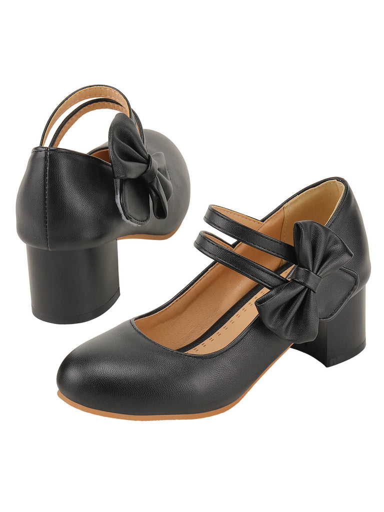 Black Bow Mary Jane Chunky Heel Shoes, vintage shoes, retro heels - perfect for women who love vintage and retro fashion