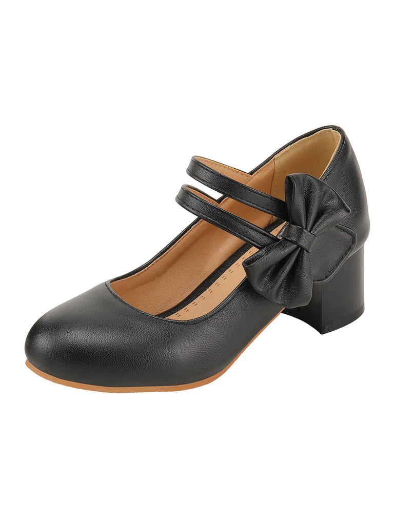 Black Bow Mary Jane Chunky Heel Shoes, vintage shoes, retro heels - perfect for women who love vintage and retro fashion