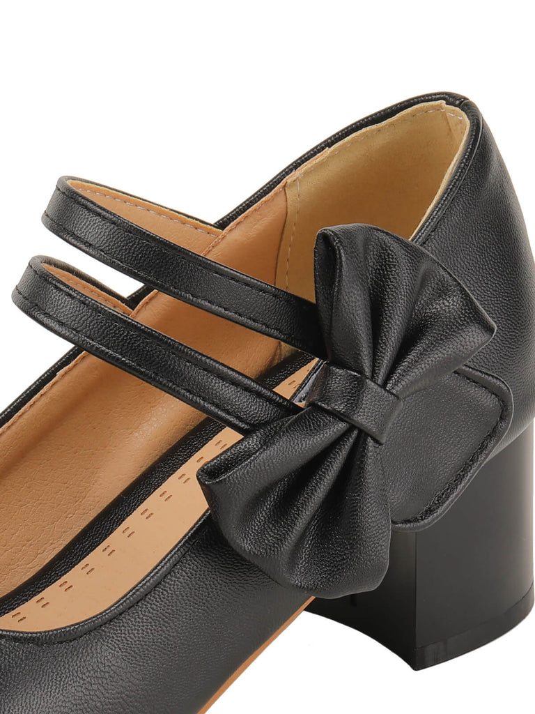 Black Bow Mary Jane Chunky Heel Shoes, vintage shoes, retro heels - perfect for women who love vintage and retro fashion