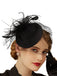 Black Faux Feather Fascinator Hat With Veil - vintage fashion, retro style, classic black