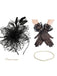 Black Feather Fascinator Hat With Veil & Necklace & Gloves - vintage fashion, retro style, classic black