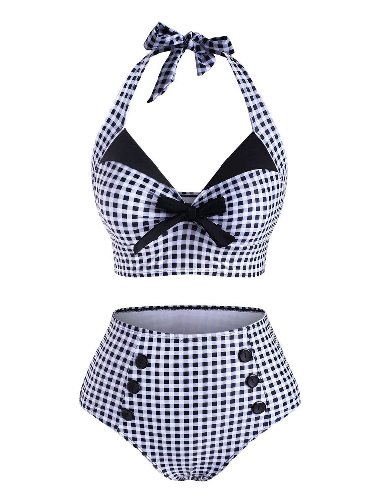 Black Gingham Halter Bowknot Bikini Set: timeless style reimagined