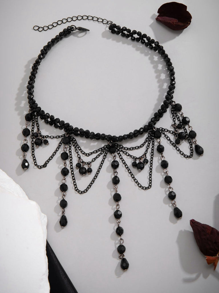 Black Gothic Artificial Crystal Tassels Pendant Necklace - vintage fashion, retro style, classic black