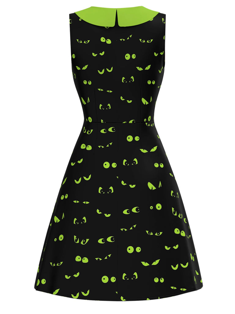 Black & Green 1960s Halloween Demon Eyes Dress - vintage dress, retro fashion, classic black